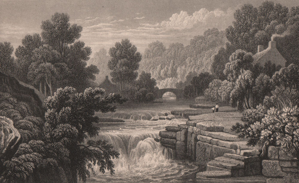 Berw-ddu falls, Rhondda, Glamorganshire, Wales, by Henry Gastineau 1835 print